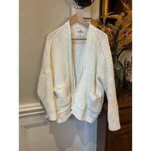 Hollister XS/S Chunky Knit Cream Cardigan Oversized Sweater‎ Cream White Ivory